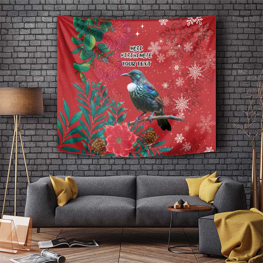 Tui Meri Kirihimete Personalised Tapestry Pohutukawa Flowers Red Motif - Aussie Hoodie
