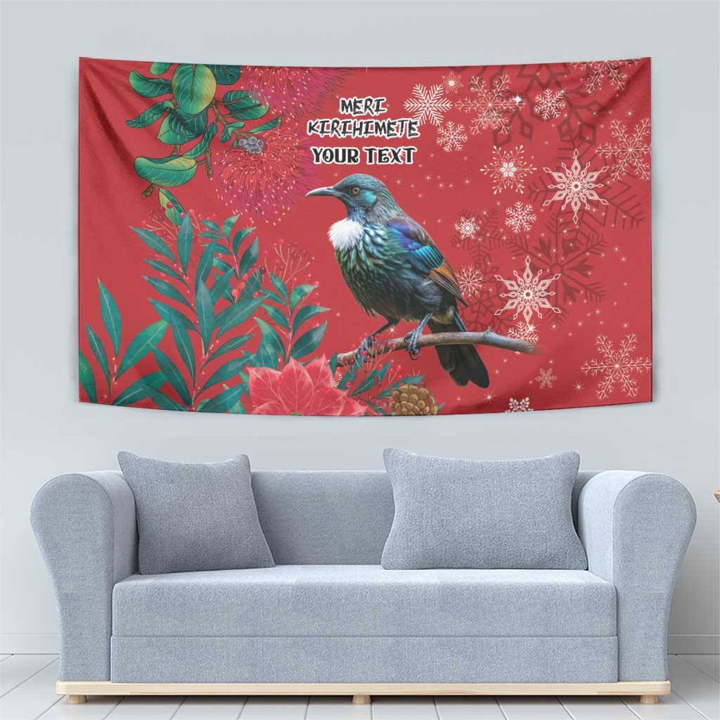 Tui Meri Kirihimete Personalised Tapestry Pohutukawa Flowers Red Motif - Aussie Hoodie