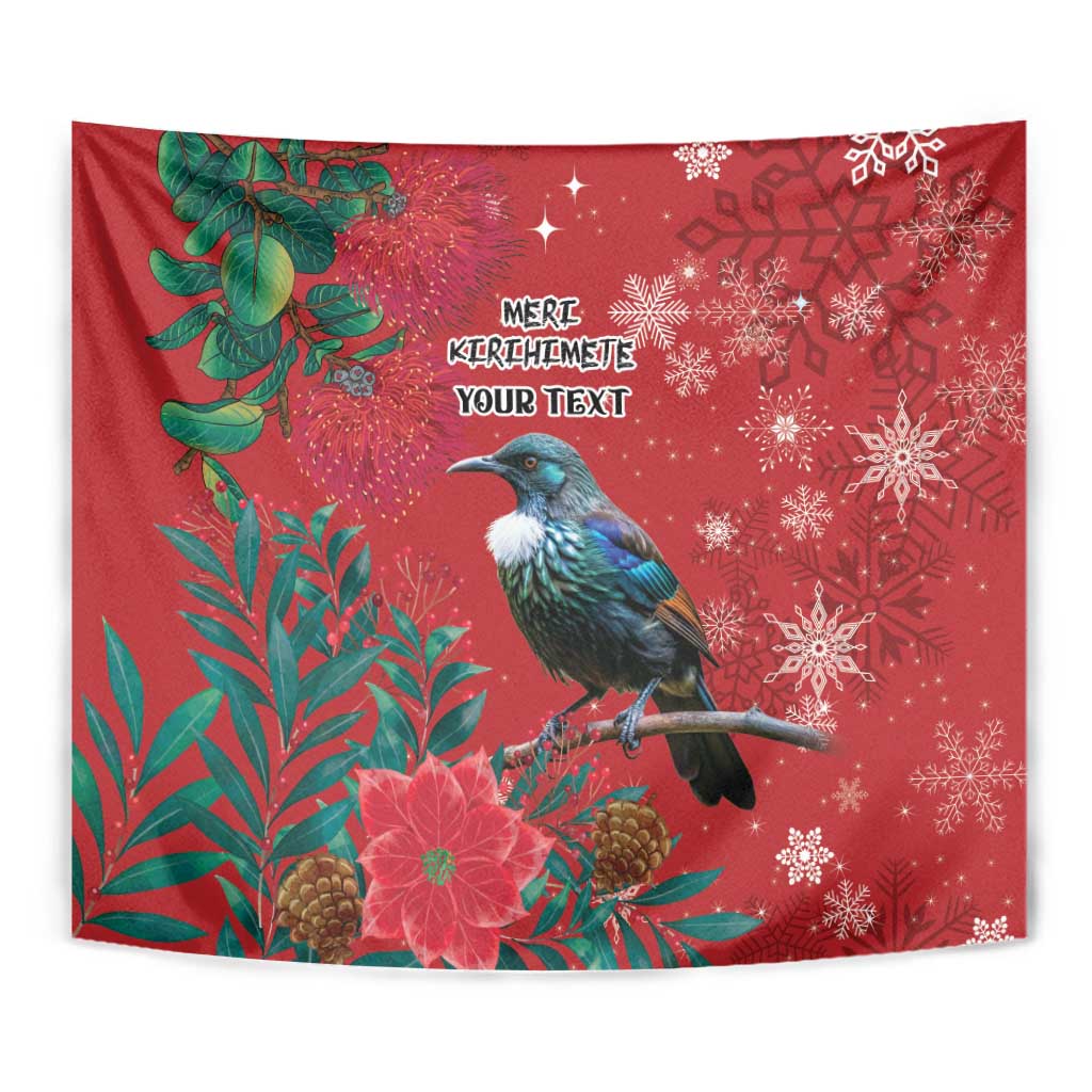Tui Meri Kirihimete Personalised Tapestry Pohutukawa Flowers Red Motif - Aussie Hoodie