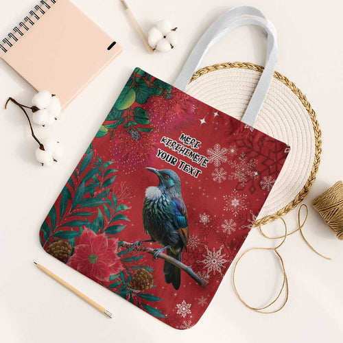 Tui Meri Kirihimete Personalised Tote Bag Pohutukawa Flowers Red Motif - Aussie Hoodie
