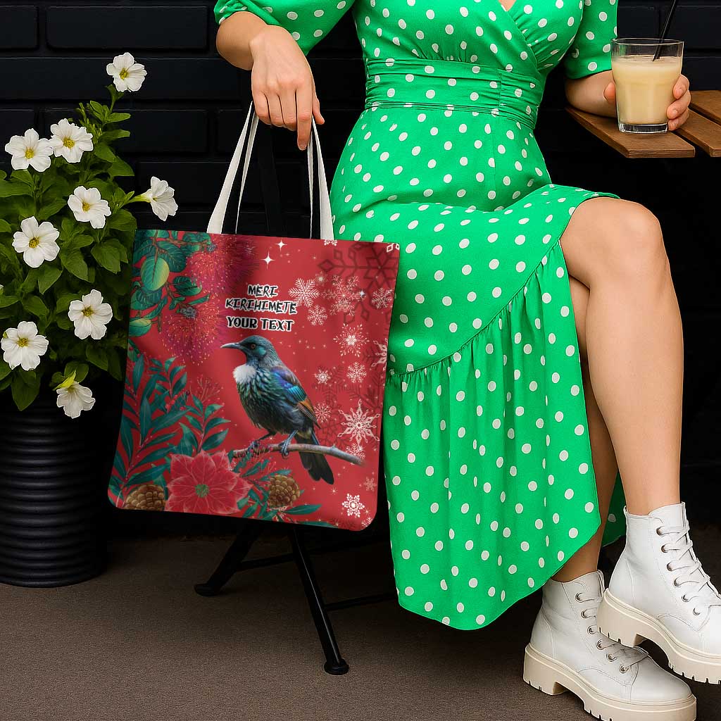 Tui Meri Kirihimete Personalised Tote Bag Pohutukawa Flowers Red Motif - Aussie Hoodie