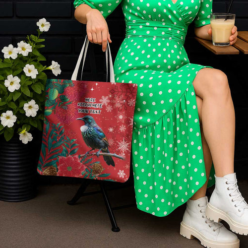 Tui Meri Kirihimete Personalised Tote Bag Pohutukawa Flowers Red Motif - Aussie Hoodie