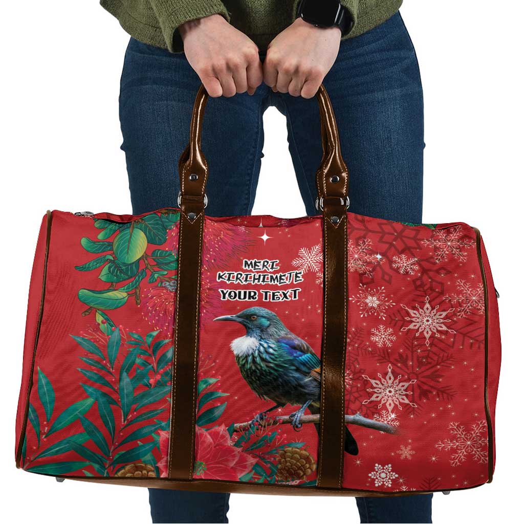 Tui Meri Kirihimete Personalised Travel Bag Pohutukawa Flowers Red Motif - Aussie Hoodie