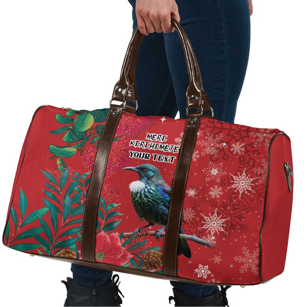 Tui Meri Kirihimete Personalised Travel Bag Pohutukawa Flowers Red Motif - Aussie Hoodie