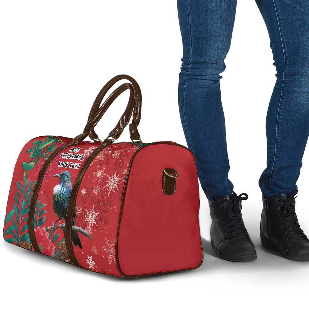 Tui Meri Kirihimete Personalised Travel Bag Pohutukawa Flowers Red Motif - Aussie Hoodie