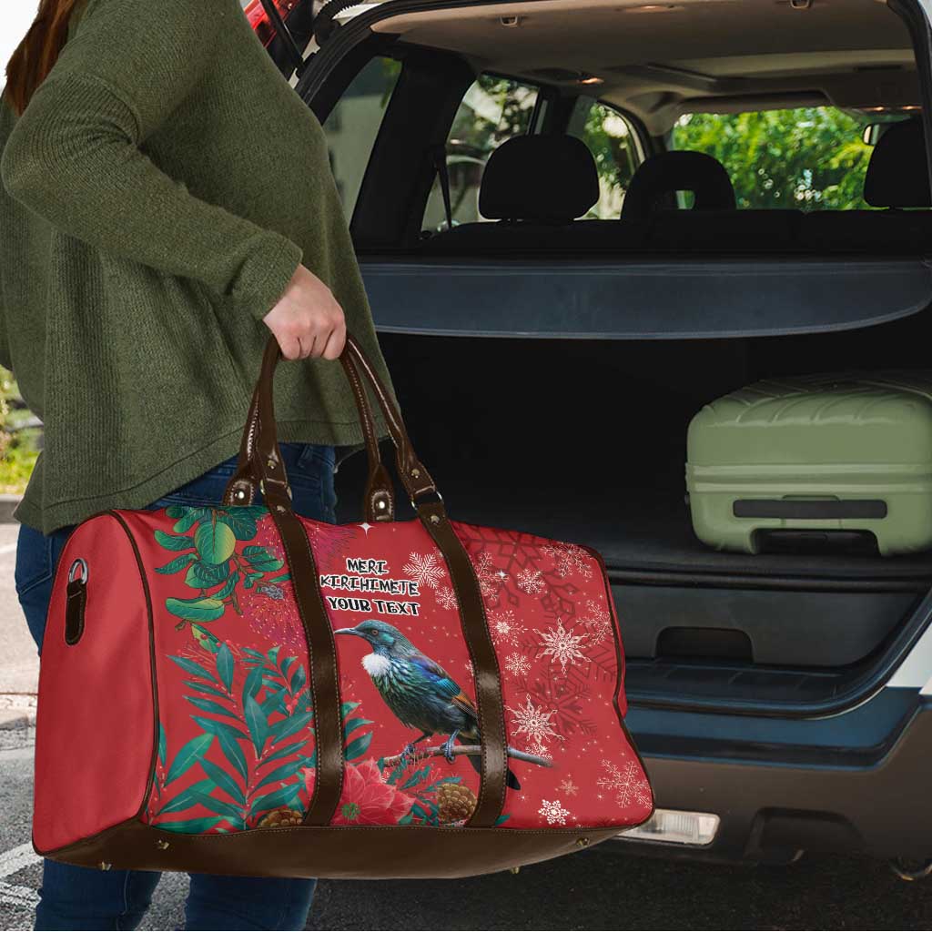 Tui Meri Kirihimete Personalised Travel Bag Pohutukawa Flowers Red Motif - Aussie Hoodie