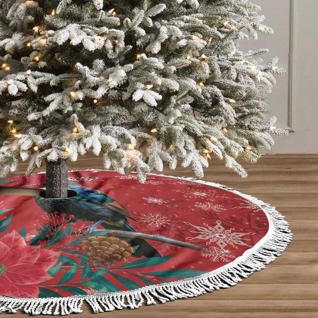 Tui Meri Kirihimete Personalised Tree Skirt Pohutukawa Flowers Red Motif - Aussie Hoodie