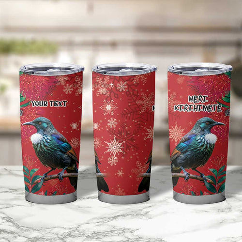 Tui Meri Kirihimete Personalised Tumbler Cup Pohutukawa Flowers Red Motif - Aussie Hoodie