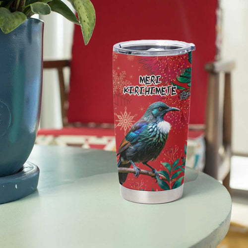 Tui Meri Kirihimete Personalised Tumbler Cup Pohutukawa Flowers Red Motif - Aussie Hoodie