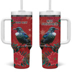 Tui Meri Kirihimete Personalised Tumbler With Handle Pohutukawa Flowers Red Motif - Aussie Hoodie