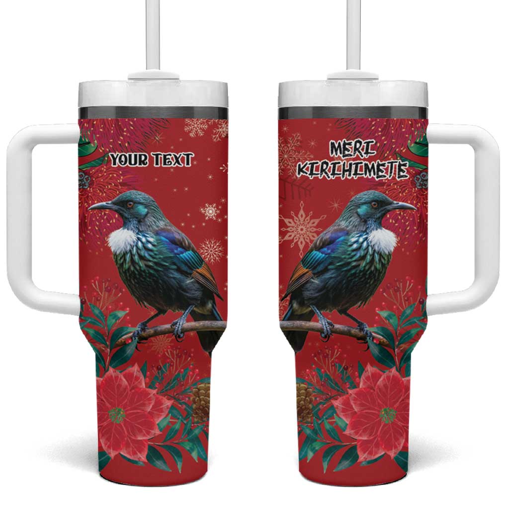 Tui Meri Kirihimete Personalised Tumbler With Handle Pohutukawa Flowers Red Motif - Aussie Hoodie