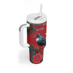Tui Meri Kirihimete Personalised Tumbler With Handle Pohutukawa Flowers Red Motif - Aussie Hoodie