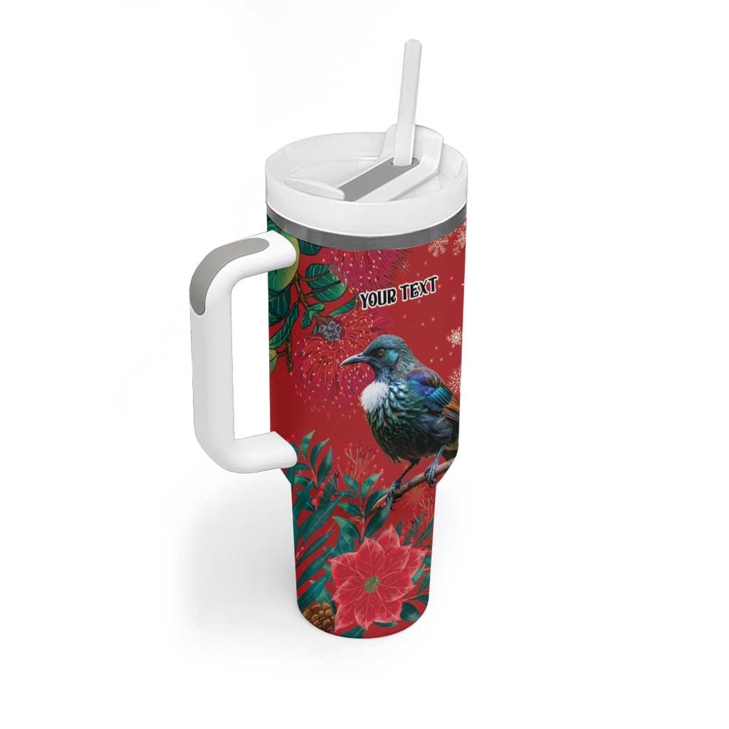 Tui Meri Kirihimete Personalised Tumbler With Handle Pohutukawa Flowers Red Motif - Aussie Hoodie