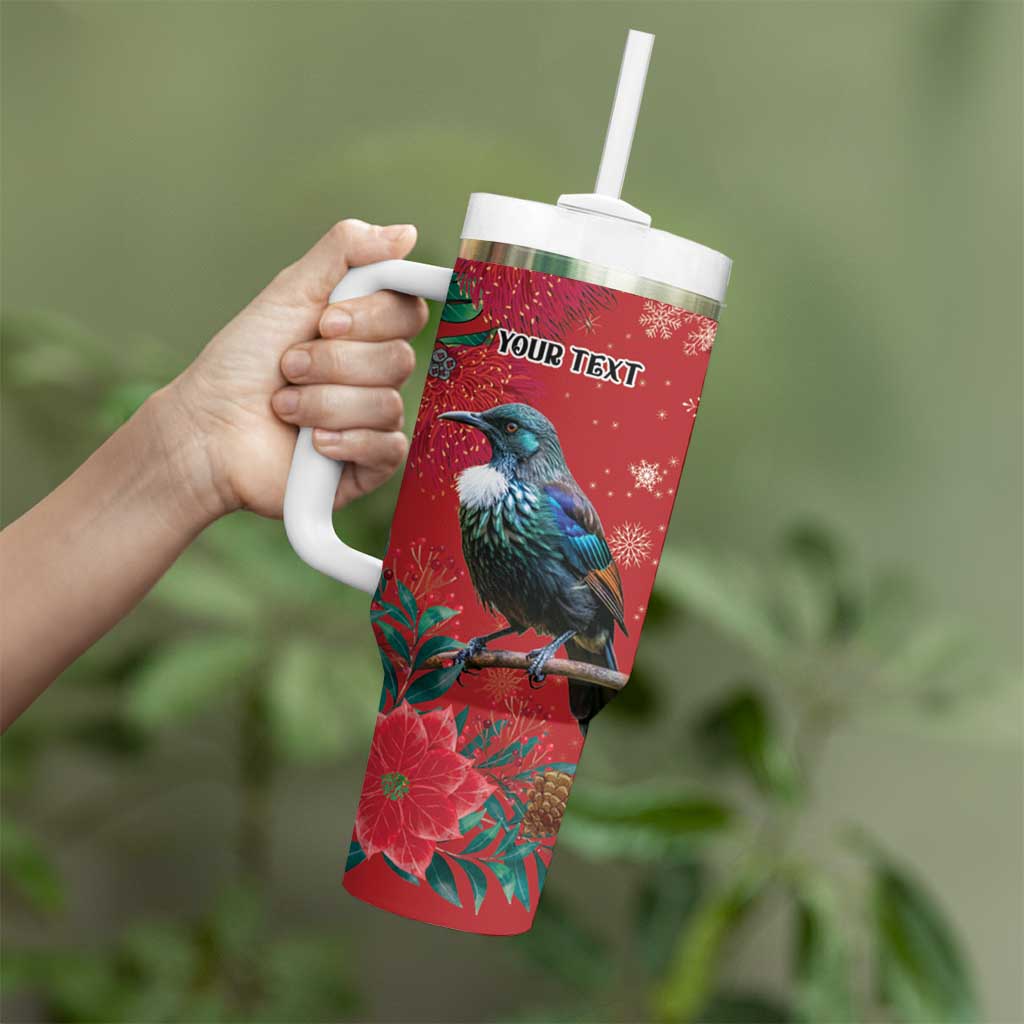 Tui Meri Kirihimete Personalised Tumbler With Handle Pohutukawa Flowers Red Motif - Aussie Hoodie