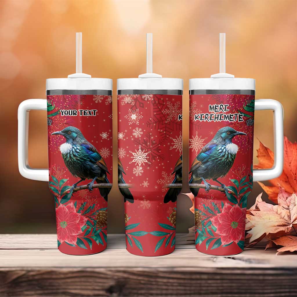 Tui Meri Kirihimete Personalised Tumbler With Handle Pohutukawa Flowers Red Motif - Aussie Hoodie