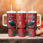 Tui Meri Kirihimete Personalised Tumbler With Handle Pohutukawa Flowers Red Motif - Aussie Hoodie