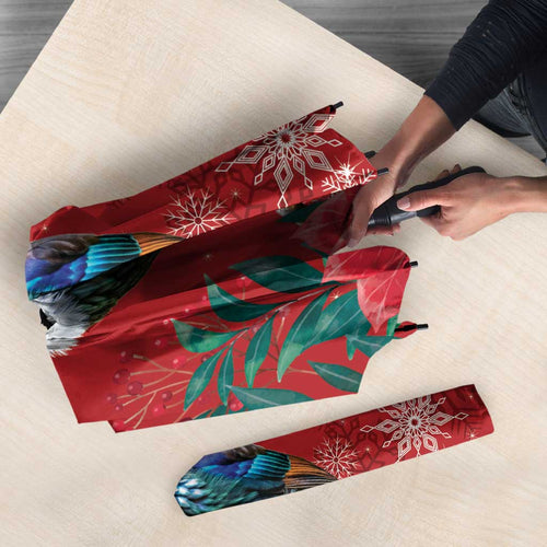 Tui Meri Kirihimete Personalised Umbrella Pohutukawa Flowers Red Motif - Aussie Hoodie