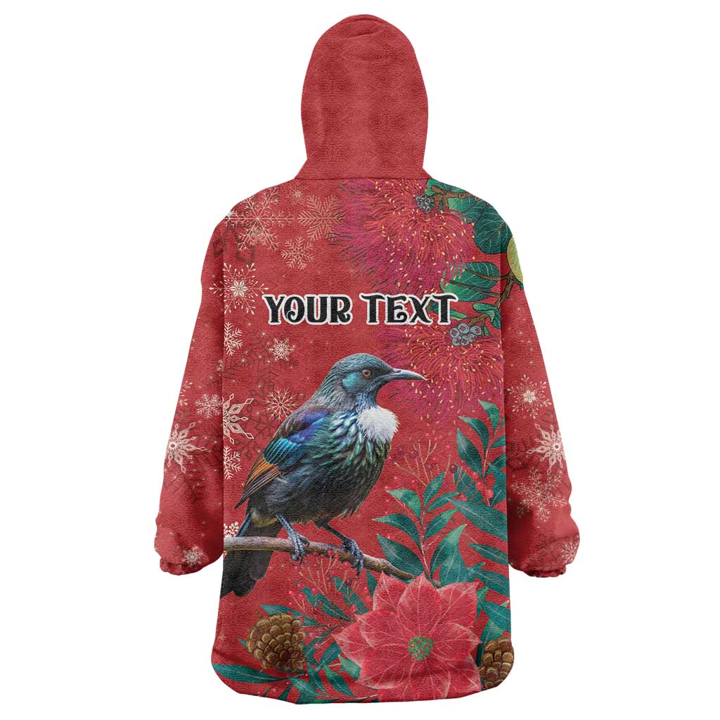 Tui Meri Kirihimete Personalised Wearable Blanket Hoodie Pohutukawa Flowers Red Motif - Aussie Hoodie