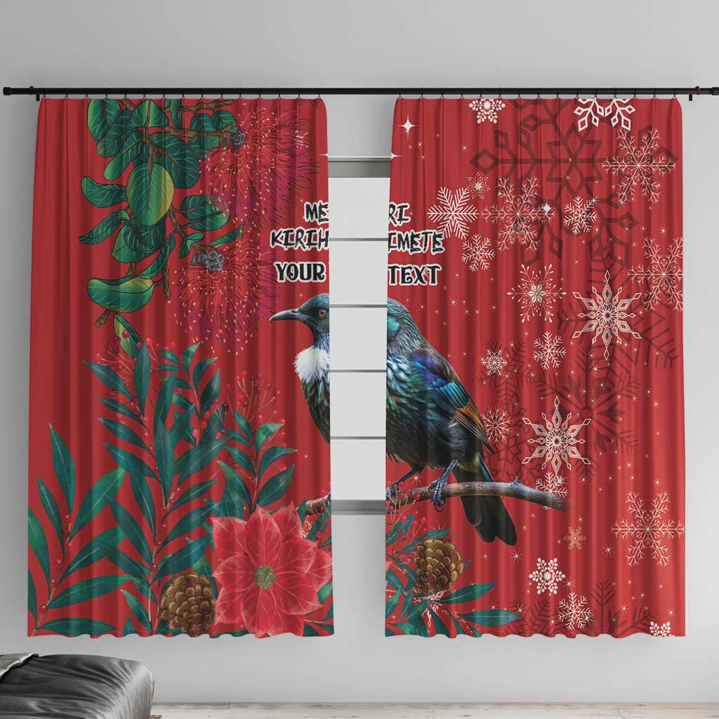 Tui Meri Kirihimete Personalised Window Curtain Pohutukawa Flowers Red Motif - Aussie Hoodie