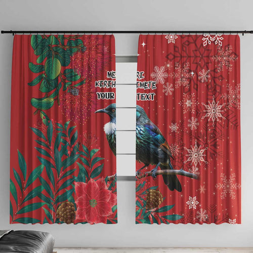 Tui Meri Kirihimete Personalised Window Curtain Pohutukawa Flowers Red Motif - Aussie Hoodie