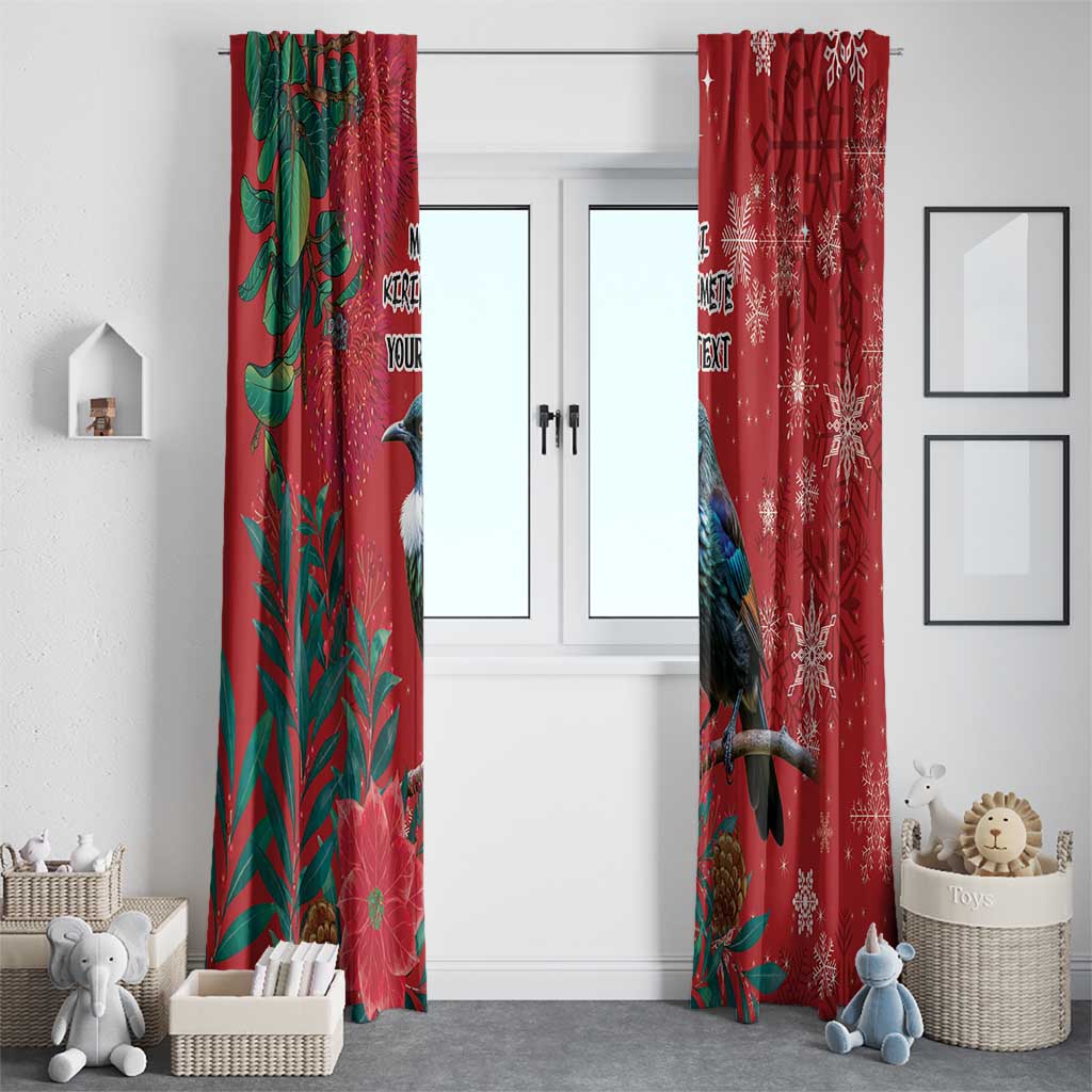Tui Meri Kirihimete Personalised Window Curtain Pohutukawa Flowers Red Motif - Aussie Hoodie