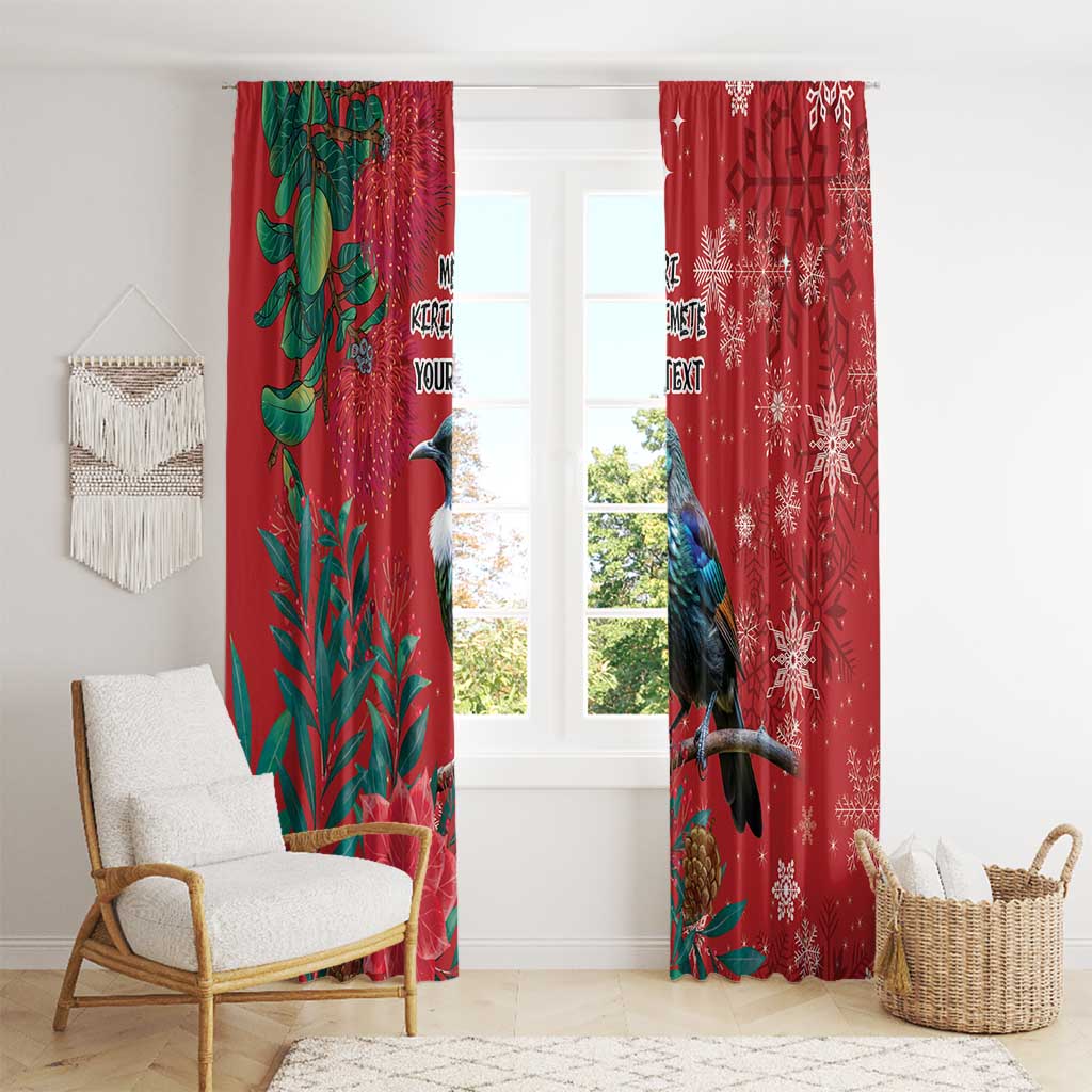 Tui Meri Kirihimete Personalised Window Curtain Pohutukawa Flowers Red Motif - Aussie Hoodie