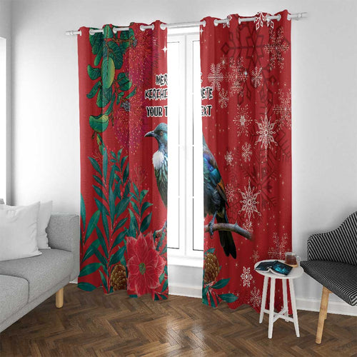 Tui Meri Kirihimete Personalised Window Curtain Pohutukawa Flowers Red Motif - Aussie Hoodie