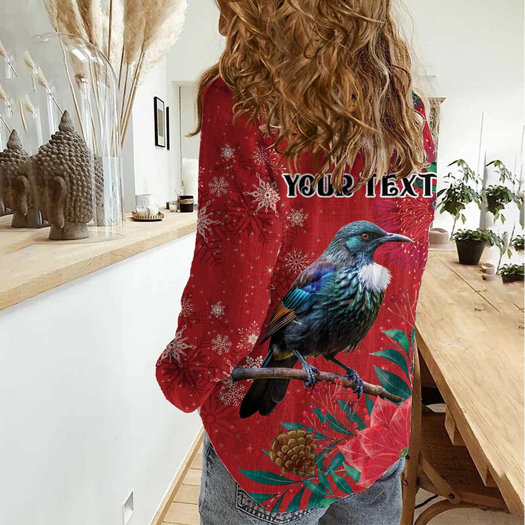 Tui Meri Kirihimete Personalised Women Casual Shirt Pohutukawa Flowers Red Motif - Aussie Hoodie