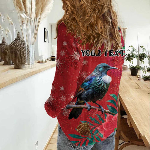 Tui Meri Kirihimete Personalised Women Casual Shirt Pohutukawa Flowers Red Motif - Aussie Hoodie