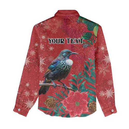 Tui Meri Kirihimete Personalised Women Casual Shirt Pohutukawa Flowers Red Motif - Aussie Hoodie