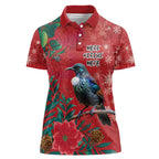 Tui Meri Kirihimete Personalised Women Polo Shirt Pohutukawa Flowers Red Motif - Aussie Hoodie