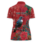 Tui Meri Kirihimete Personalised Women Polo Shirt Pohutukawa Flowers Red Motif - Aussie Hoodie