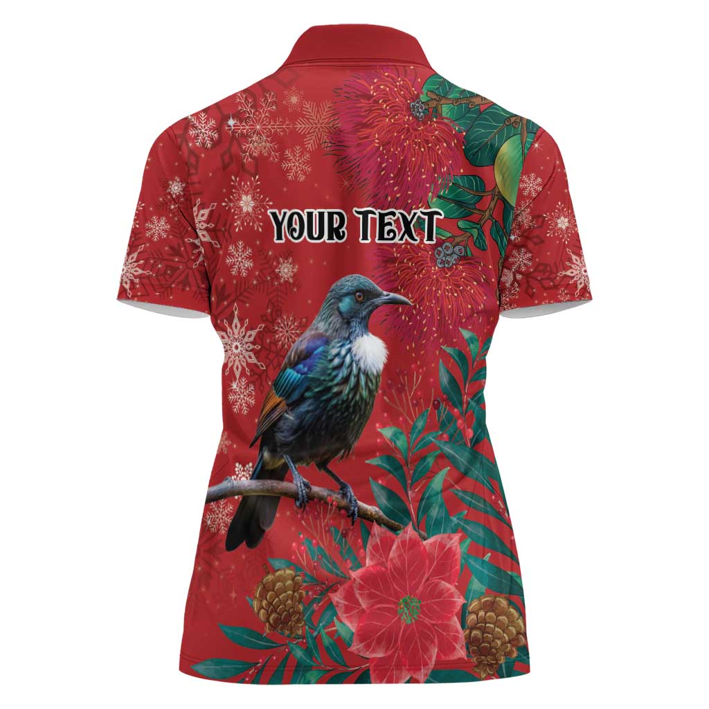 Tui Meri Kirihimete Personalised Women Polo Shirt Pohutukawa Flowers Red Motif - Aussie Hoodie