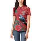 Tui Meri Kirihimete Personalised Women Polo Shirt Pohutukawa Flowers Red Motif - Aussie Hoodie