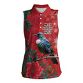 Tui Meri Kirihimete Personalised Women Sleeveless Polo Shirt Pohutukawa Flowers Red Motif - Aussie Hoodie
