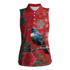 Tui Meri Kirihimete Personalised Women Sleeveless Polo Shirt Pohutukawa Flowers Red Motif - Aussie Hoodie