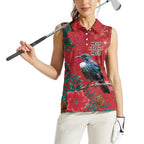 Tui Meri Kirihimete Personalised Women Sleeveless Polo Shirt Pohutukawa Flowers Red Motif - Aussie Hoodie