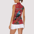 Tui Meri Kirihimete Personalised Women Sleeveless Polo Shirt Pohutukawa Flowers Red Motif - Aussie Hoodie