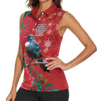 Tui Meri Kirihimete Personalised Women Sleeveless Polo Shirt Pohutukawa Flowers Red Motif - Aussie Hoodie