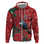 Tui Meri Kirihimete Personalised Zip Hoodie Pohutukawa Flowers Red Motif - Aussie Hoodie