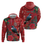 Tui Meri Kirihimete Personalised Zip Hoodie Pohutukawa Flowers Red Motif - Aussie Hoodie