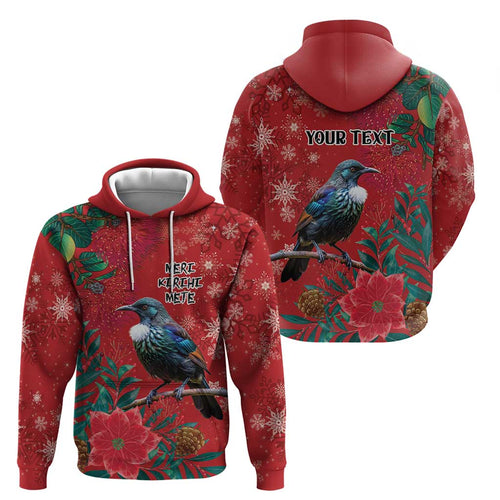Tui Meri Kirihimete Personalised Zip Hoodie Pohutukawa Flowers Red Motif - Aussie Hoodie