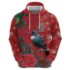 Tui Meri Kirihimete Personalised Zip Hoodie Pohutukawa Flowers Red Motif - Aussie Hoodie