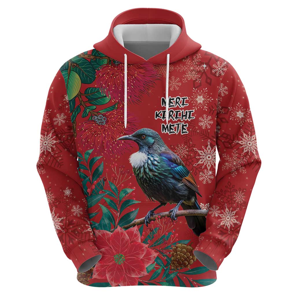 Tui Meri Kirihimete Personalised Zip Hoodie Pohutukawa Flowers Red Motif - Aussie Hoodie