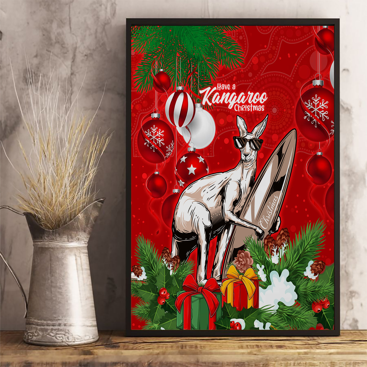 kangaroo-lover-canvas-wall-art-australia-merry-christmas-aboriginal