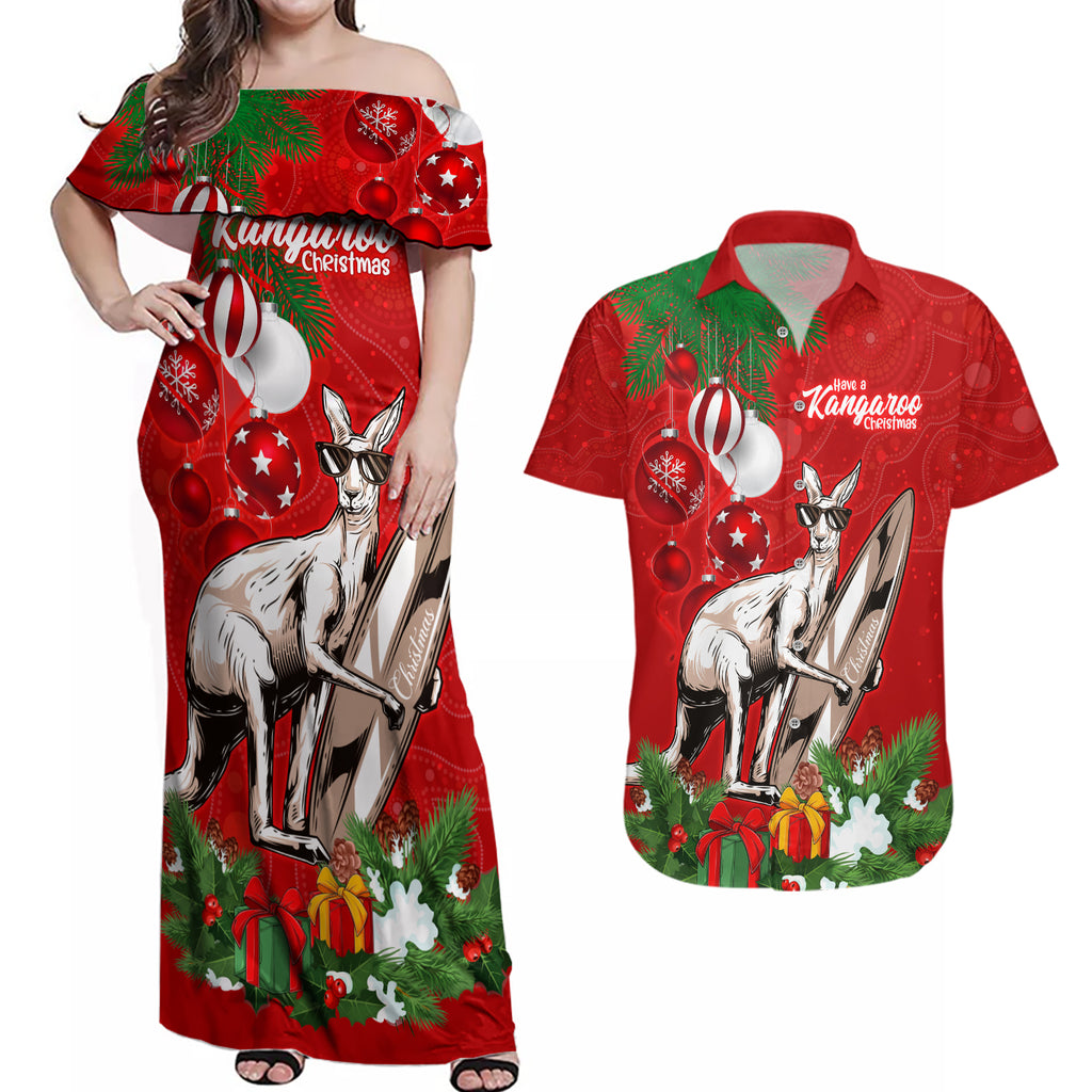 kangaroo-lover-couples-matching-off-shoulder-maxi-dress-and-hawaiian-shirt-australia-merry-christmas-aboriginal