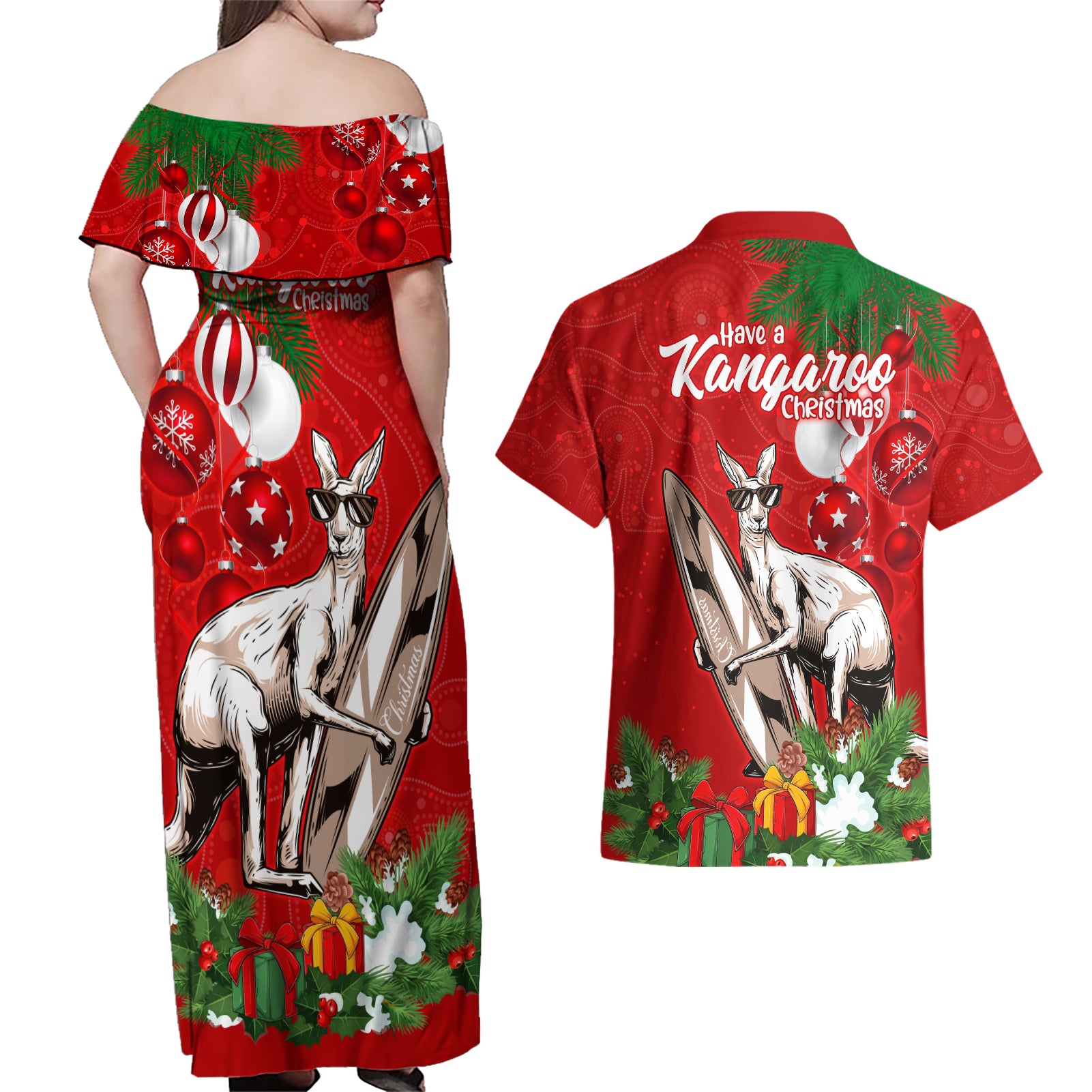 kangaroo-lover-couples-matching-off-shoulder-maxi-dress-and-hawaiian-shirt-australia-merry-christmas-aboriginal