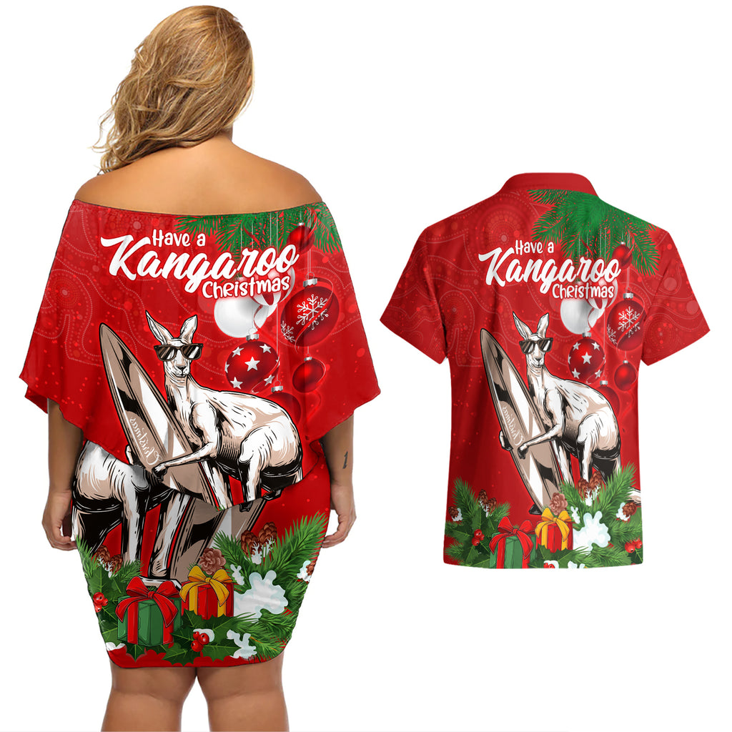 kangaroo-lover-couples-matching-off-shoulder-short-dress-and-hawaiian-shirt-australia-merry-christmas-aboriginal