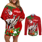 kangaroo-lover-couples-matching-off-shoulder-short-dress-and-long-sleeve-button-shirt-australia-merry-christmas-aboriginal