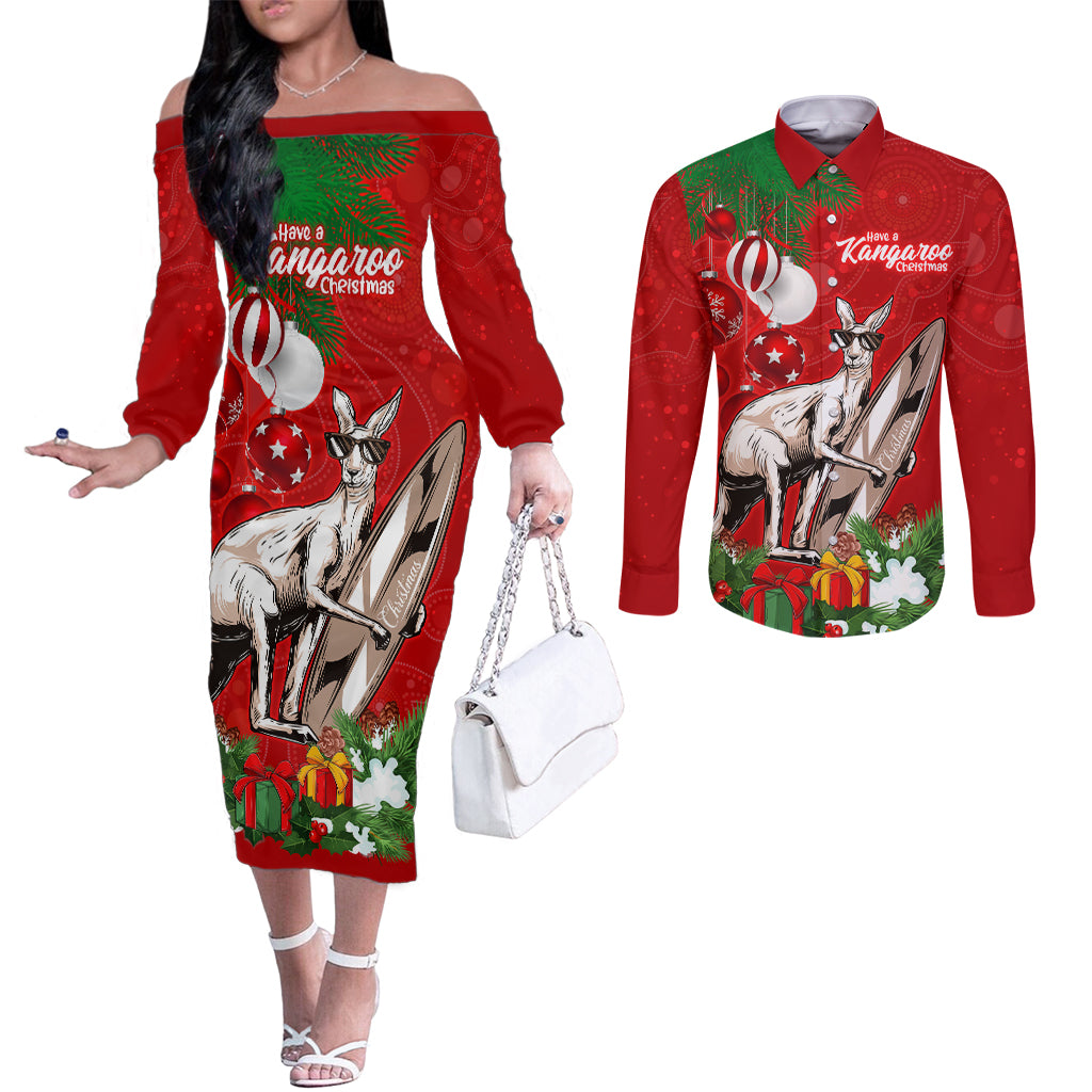 kangaroo-lover-couples-matching-off-the-shoulder-long-sleeve-dress-and-long-sleeve-button-shirt-australia-merry-christmas-aboriginal